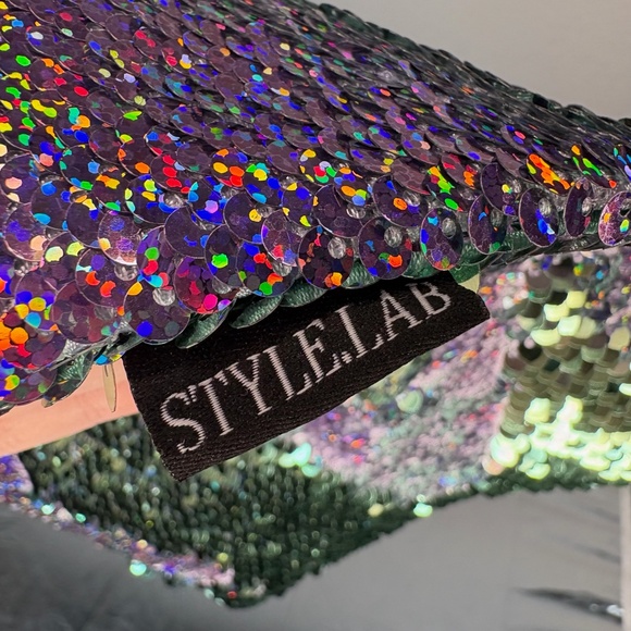 Stylelab Flip Sequins Teal & Purple Pouch - Picture 3 of 5
